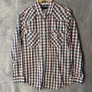 Double Pump Shirt Men's Medim Pearl Snap Multicolor Check Western LS 100% Cotton